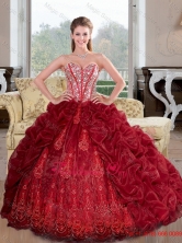 Inexpensive Sweetheart Beading and Pick Ups 2015 Quinceanera Dresses in Wine Red QDDTA41002FOR