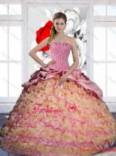 Latest Pick Ups and Ruffles Sweetheart 2015 Quinceanera Dresses in Multi Color QDDTD28002FOR