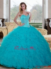 Luxurious Beading and Ruffles Sweetheart 2015 Quinceanera Dresses in Teal QDDTC28002-1FOR