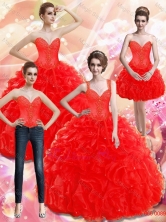 New Style Appliques and Ruffles Red Sweet 15 Dress for 2015 SJQDDT28001FOR