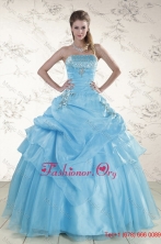 Pretty Aqua Blue 2015 Strapless Quinceanera Dresses with Beading XFNAO549FOR