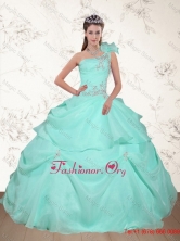 Pretty Beading and Appliques 2015 Dress for Quince in Apple Green QDZY640TZFXFOR