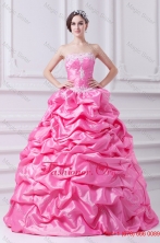 Pretty Rose Pink Strapless Appliques 2015 Quinceanera Dress with Appliques FVQD037FOR