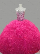 Puffy Sweetheart Hot Pink Quinceanera Dresses with Beading and Ruffles SWQD016FOR