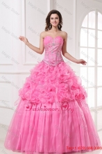 Rose Pink Sweetheart Appliques and Rolling Flowers Quinceanera DressFFQD010FOR