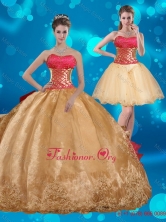 Strapless Multi Color Quinceanera Dress with Beading and Embroidery QDZY429TZFOR