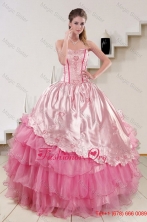 Strapless Pink 2015 Cute Quinceanera Dresses with Embroidery and Ruffles XFNAO417TZFXFOR