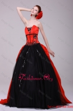 Strapless Red and Black Quinceanera Dress with Appliques with BeadingFFQD071FOR