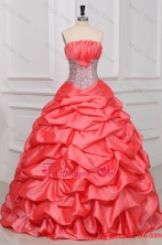 Strapless Sequins and Pick-ups Long Quinceanera Dress in Watermelon FFQD0116FOR