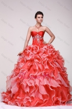Sweetheart Beading and Ruffles Organza Quinceanera Dress in RedFFQD036FOR