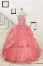 Watermelon Sweetheart Beading Appliques Ball Gown Sweet 16 Dresses FNAOA27FOR