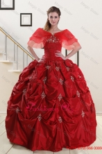 Wine Red Strapless 2015 Quinceanera Dresses with Appliques XFNAO230AFOR