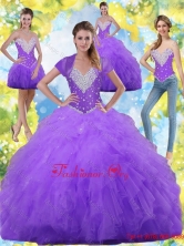 2015 Beautiful Ball Gown Detachable Quinceanera Dresses with Beading and Ruffles SJQDDT84001FOR