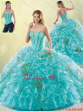 2015 Fall Luxurious Brush Train Sweetheart Quinceanera Dresses in Aqua Blue SJQDDT190002FOR