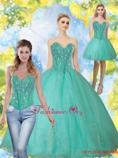 2015 Fashionable Beading and Appliques Turquoise Sweetheart Detachable Quinceanera Dresses QDDTA69001FOR