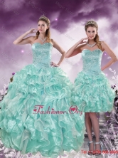 2015 Fashionable Beading and Ruffles Aqua Blue Detachable Quinceanera Dresses XFNAO5825TZFOR