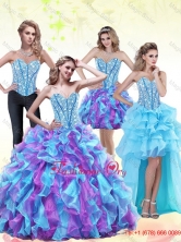 2015 Fashionable Beading and Ruffles Sweetheart Detachable Quinceanera Dresses in Multi Color QDDTA71001FOR