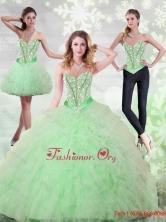 2015 Fashionable Beading and Ruffles Sweetheart Detachable Quinceanera Gown in Apple Green QDDTA68001FOR