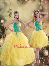 2015 Gorgeous Ruching Detachable Quinceanera Dresses in Yellow and Green XFNAO756TZFOR