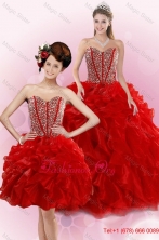 2015 New Style Red Detachable Quinceanera Dresses with Beading and Ruffles XFNAO5781TZFOR