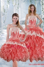 2015 New Style Strapless Appliques and Ruffles Detachable Quinceanera Dresses in Watermelon XFNAO018TZFOR