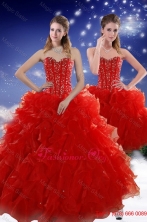 2015 Perfect Red Detachable Quinceanera Dresses with Beading and Ruffles XFNAO5793TZFOR