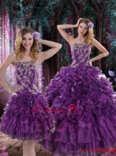 2015 Pretty Purple Detachable Dresses for Quince with Appliques and Ruffles XFNAO244TZFOR