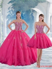 2015 Sweetheart Hot Pink Sequins and Appliques Detachable Quinceanera Dresses QDDTA7001FOR