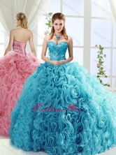 Artistic Rolling Flowers Brush Train Detachable Quinceanera Gowns with Beading