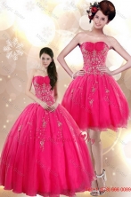 Beautiful Strapless Floor Length Hot Pink Detachable Quinceanera Dresses with Appliques XFNAO209TZFOR