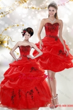 Beautiful Strapless Red Detachable Quinceanera Dresses with Appliques and Pick Ups for 2015 XFNAO508TZFOR