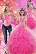 Decent Hot Pink 2015 Fall Detachable Quinceanera Gown with Beading and Ruffles XFNAOA46TZA1FOR