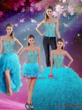 Detachable Sweetheart Beaded and Ruffles Detachable Quinceanera Dresses in Turquoise QDDTA5008-3FOR