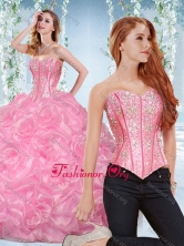 Discount Organza Rose Pink Detachable Quinceanera Gown with Beading and Bubbles SJQDDT535002AFOR