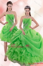 Elegant 2015 Fall Pick Ups and Beading Detachable Quinceanera Gowns in Spring Green XFNAO5801TZFOR