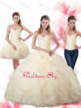 Elegant Beaded Sweetheart Champagne Detachable Quinceanera  Dresses with Ruffles SJQDDT66001FOR