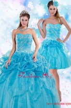Exquisite Appliques and Pick Ups Teal Detachable Quinceanera Dresses for 2015 XFNAOA37TZFOR