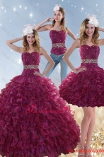 Exquisite Burgundy Detachable Quinceanera Dresses with Beading and Ruffles XFNAO049TZA1FOR