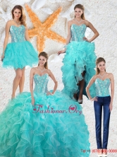 Gorgeous Aqua Blue Detachable Quinceanera Gowns with Beading and Ruffles QDDTA75008FOR