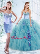 Latest Aquamarine Detachable Quinceanera Gowns with Beaded Bust and Ruffles SJQDDT548002AFOR