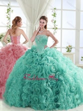 Lovely Brush Train Mint Detachable Quinceanera Gown with Beading