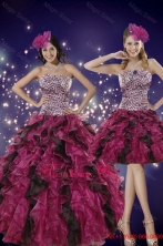 Luxurious Multi Color Strapless Detachable Quinceanera with Leopard Print XFNAO019TZFOR
