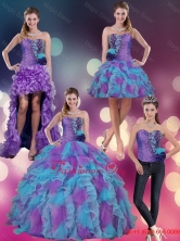 Multi Color Strapless Detachable Quinceanera Dress with Beading and Ruffles QDZY453TZA2FOR