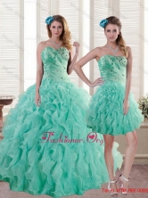 Newest Aqua Blue Detachable Quinceanera Dresses with Beading and Ruffles for 2015 XFNAO663TZFOR