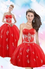 Perfect Red Detachable Quinceanera Dresses with Appliques for 2015 XFNAOA38TZFOR