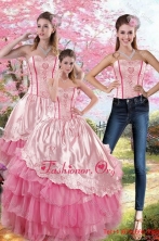 Pink Strapless 2015 Detachable Quinceanera Dresses with Embroidery and Ruffles XFNAO417TZA1FOR