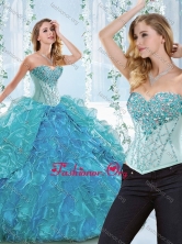 Popular Big Puffy Blue Detachable Sweet 16 Dress with Ruffles and Beading SJQDDT544002AFOR