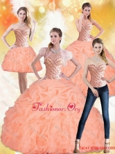 Pretty 2015 Fall Sweetheart Peach Detachable Quinceanera Dresses with Beading and Pick Ups SJQDDT22001FOR