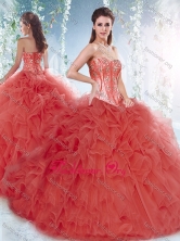 Pretty Brush Train Detachable Quinceanera Dresses with Beading and Ruffles SJQDDT533002FOR