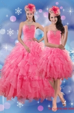 Pretty Rose Pink Detachable Quinceanera Dresses with Ruffles and Beading for 2015 XFNAO724TZFOR